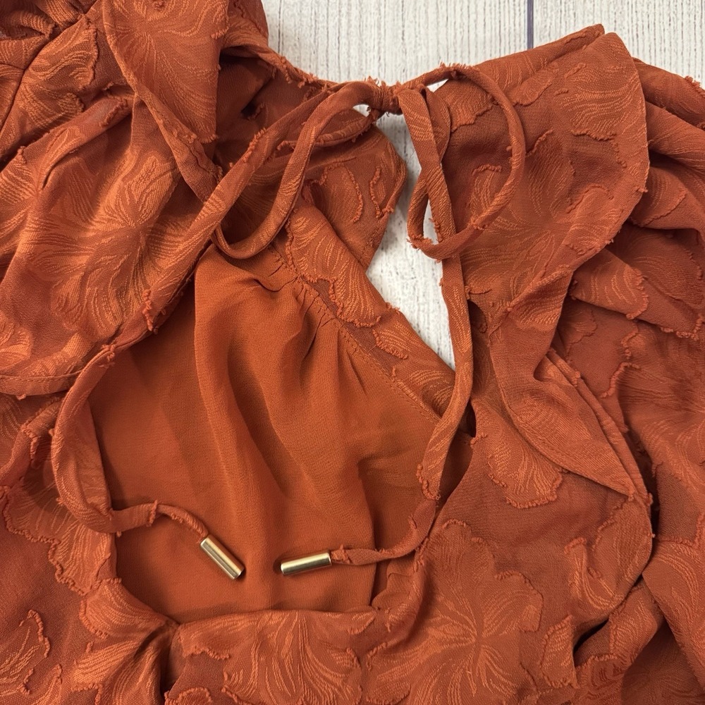 Anthropologie Floral Textured Crimson Orange Blouse Top Women's Size Large - Picture 8 of 9